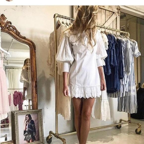 LoveShackFancy Wild Rose Eyelet Alli Mini Ivory Dress Size XS - Picture 1 of 16